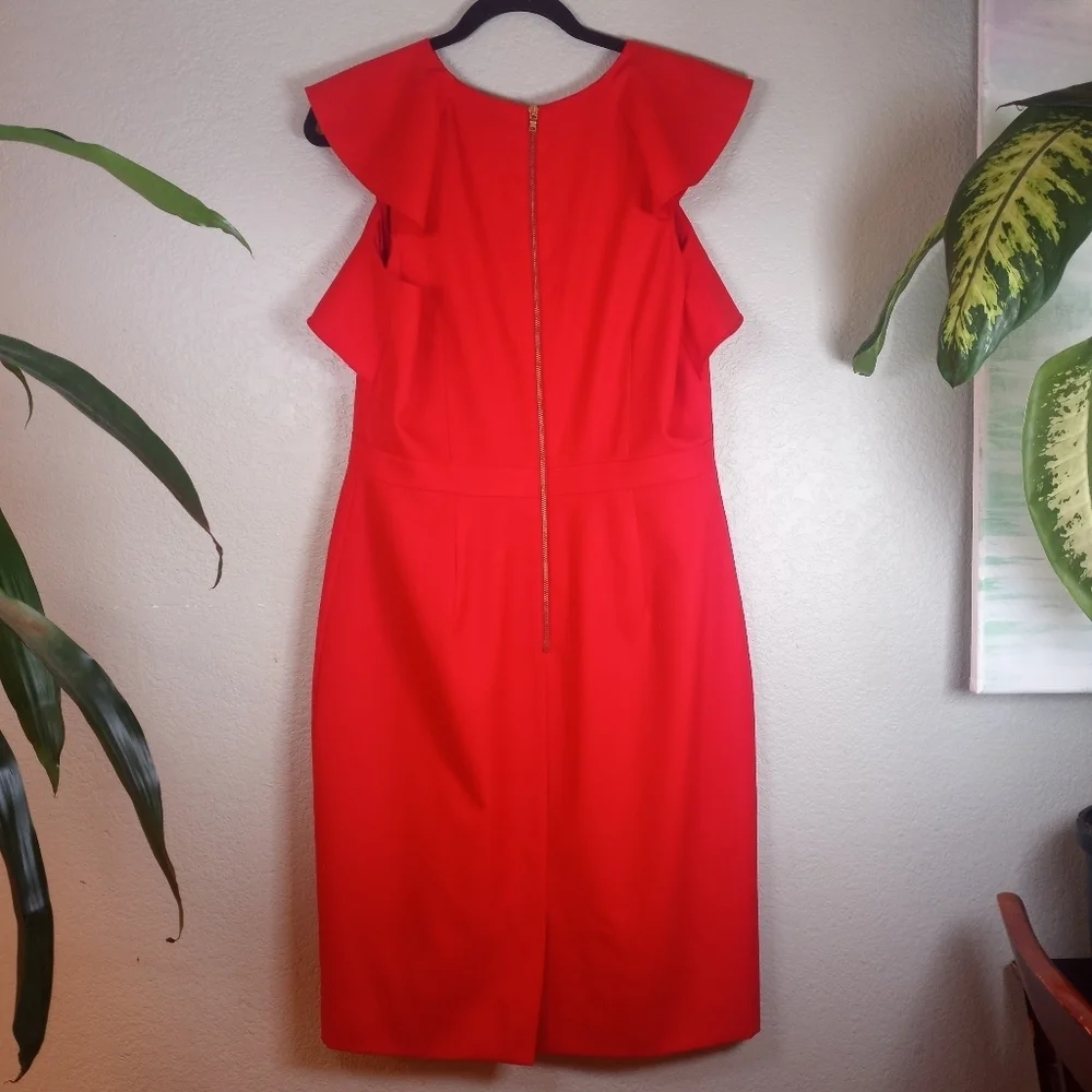 J Crew Flutter Cap Sleeve Classic Red Mid Length Minimalist CBK Sheath Dress 12